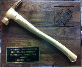 HOME DEPOT'S — GOLDEN HAMMER AWARD — 15" x 18" WALNUT BOARD — (HAMMER SUPPLIED BY CUSTOMER, WE CAN USE YOUR HAMMER OR SUPPLY A HAMMER AT ADDITIONAL COST)