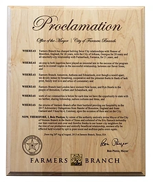 Sister Cities plaque, laser engraved in wood