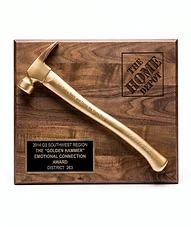 Home Depot Golden Hammer Award — 15" x 18" walnut board (hammer supplied by customer, or we supply similar at additional cost)