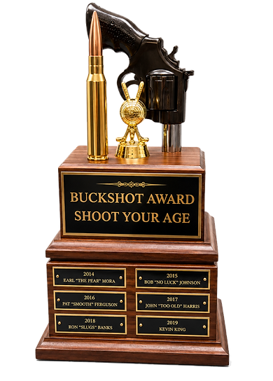 Buckshot Award custom trophy with engraved name plates
